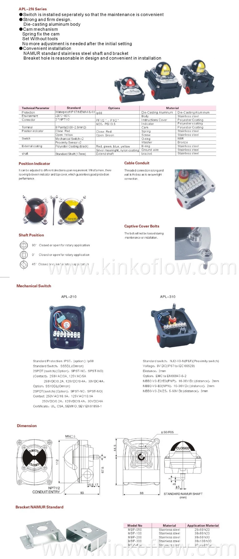 Caja de interruptores de límite de la serie APL210