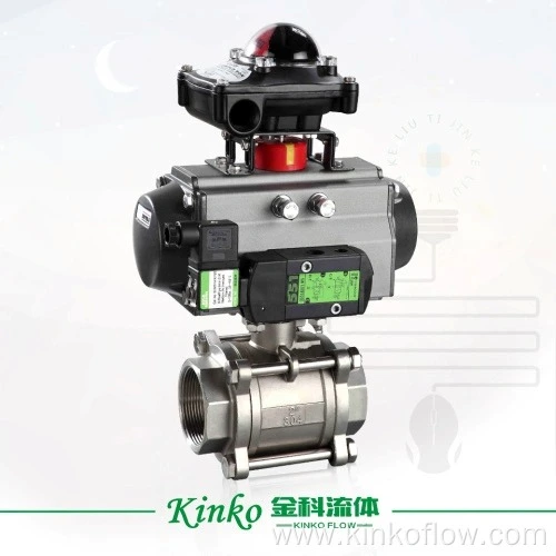 Válvula de bola neumática de tres piezas CF8 de 1/2"-4" de acero inoxidable